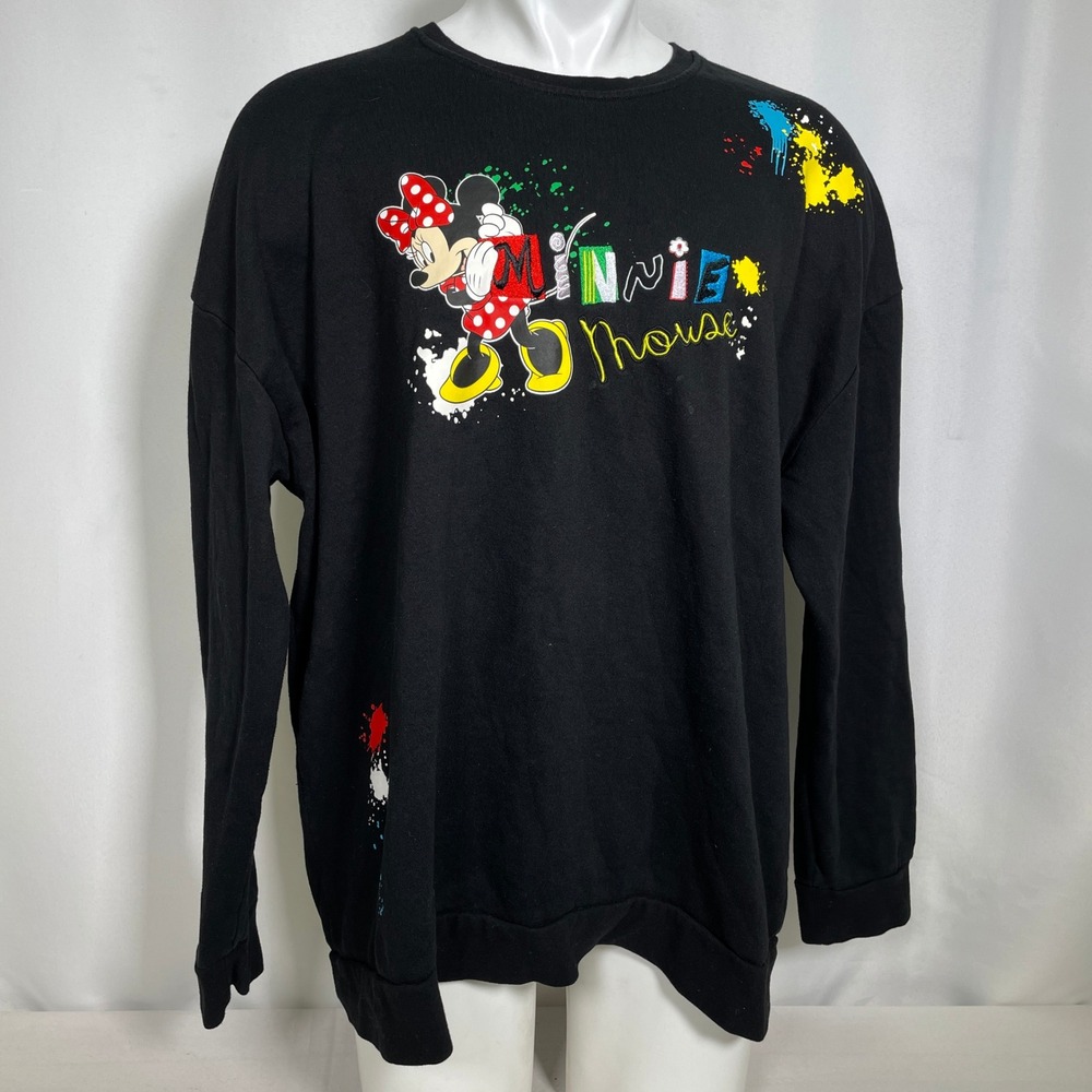 Disney Minnie Mouse Paint Splatter Embroidered Black Sweatshirt Women's 3X - Picture 7 of 11